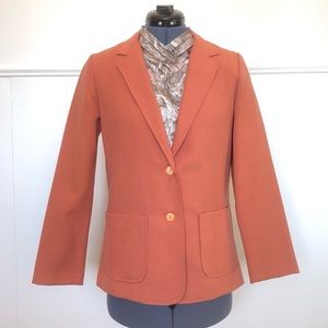 Vintage 1970s Coral Orange Blazer Button Up Jacket Leisure Suit Coat Medium 70's